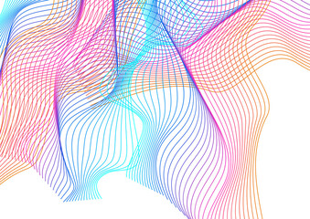 Multicolored Contour Background White Vector. Fiction Cover. Rainbow Curve Synergy. Blend Modern Illustration. Neon Relax Soundwave.