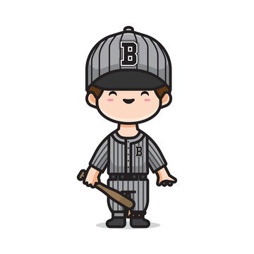 vector cute boy playing baseball
