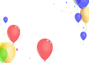 Pink Confetti Background White Vector. Balloon Fun Set. Green Symbol. Purple Balloon. Air Celebration Frame.