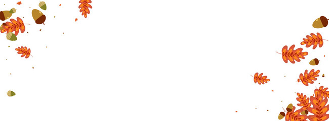 Gold Leaf Background White Vector. Herb Paper Illustration. Orange Oak. Isolated Frame. Yellow Plant Wallpaper.