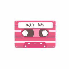 Naklejka premium Retro cassette tape with 70's hits. Isolated on white vector. Vintage cassette.