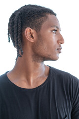 A portrait of a stylish young man with dreadlocks
