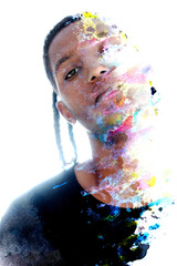 Paintography.Colorful brushstrokes and a portrait of an attractive man