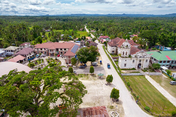 Antequera, Bohol, Philippines - Aerial of the town center - the town hall and church.