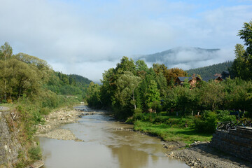 Beautiful burrowing landscape. Foggy morning