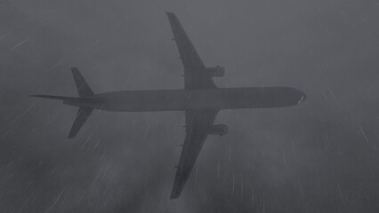Fototapeta premium 3D illustration of an airplane2 in the rainy skies. 3D rendering