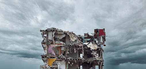 Demolition of old building. Front view