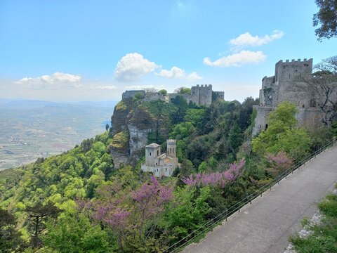panorama dal Giardino del Balio, Erice, Trapani, Sicilia, Italia