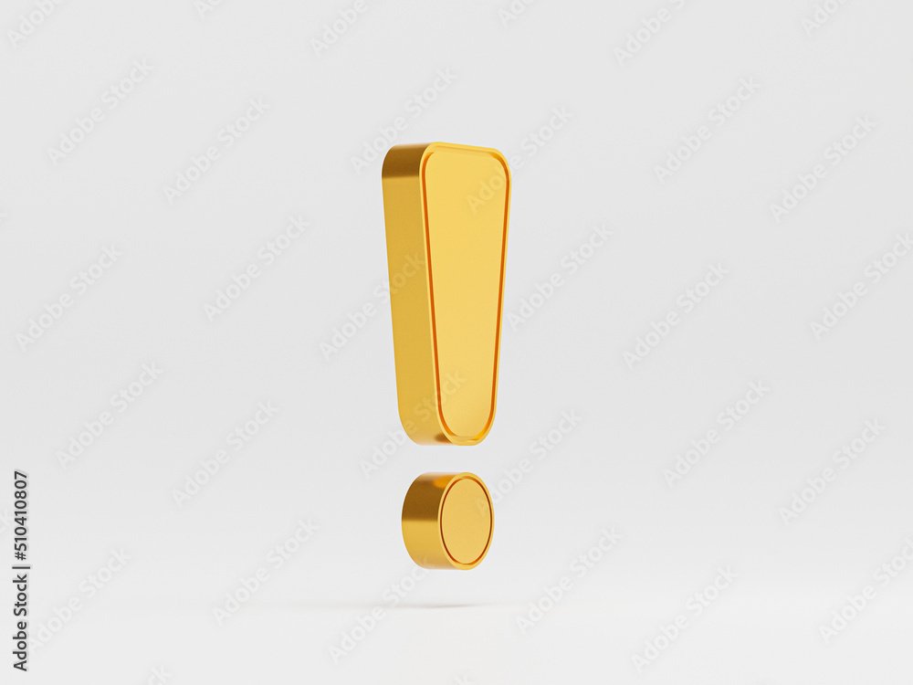 Poster isolate of golden caution warning sing on white background with copy space for attention exclamation