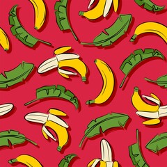 Seamless bananas pattern. Cute colorful bananas in doodle style. Vector illustration