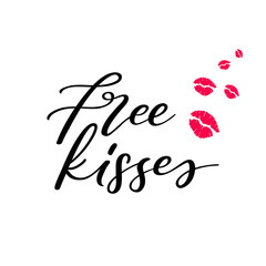 Freee kisses lettering quote mark kiss silhouette isolated on white background. Stamp makeup printfrom mouth. Vector illustration