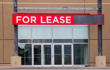 Signboard on property mall – Retail space for lease. Property leasing or real estate concept. Copy space.