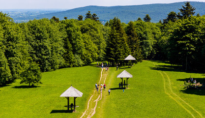Swietokrzyskie Mountains panorama with Lysa Gora, Swiety Krzyz mount hilltop near Nowa Slupia...