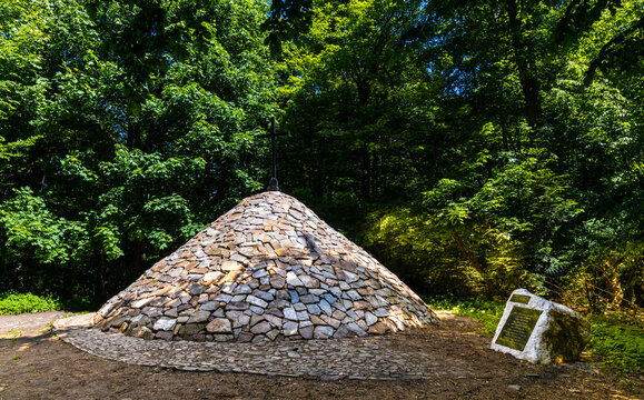Mound of duke Czartoryski on top of Lysa Gora, Swiety Krzyz mount at Benedictive Abbey in Swietokrzyskie Mountains near Nowa Slupia village in Poland