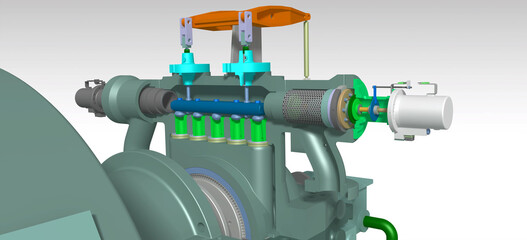 steam turbine governor main stop valve 3D illustration © Richard