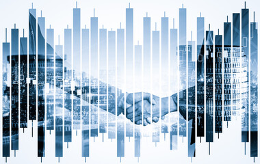 Business handshake on finance prosperity and money technology asset background . Economy and...