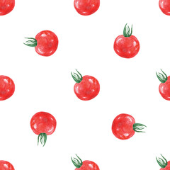 Watercolor tomato cherry seamless pattern on white background