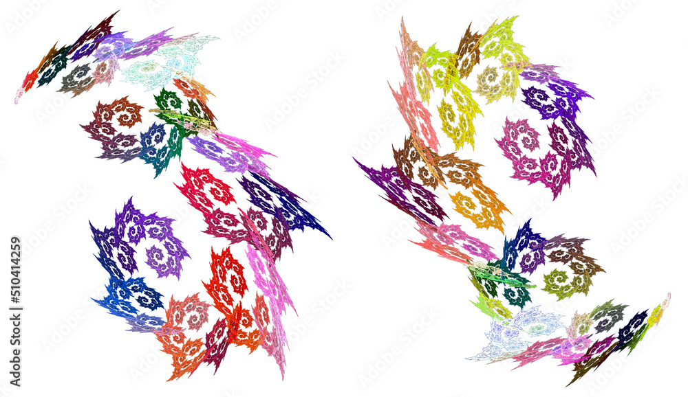 Poster colorful spirals connect into patterns on a white background. set of graphic design elements. 3d ill
