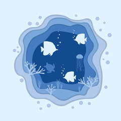 Deep effect marine life scene vector illustration