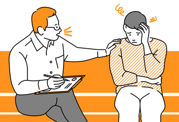 Analytical Vactor Image of Professional Counselor Comforting Frustrated Men