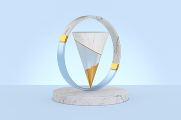 Round podium on blue background. 3D illustration