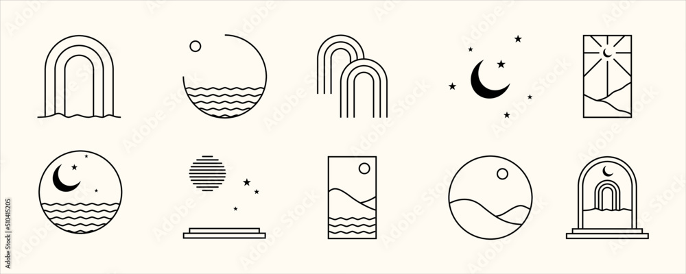 Poster abstract element design in boho style. set line vector for decoration in minimalist design.