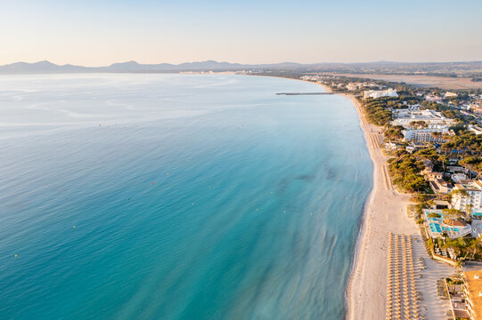 Top view of Playa de Muro beach, Mallorca,  Spain