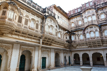 Fototapeta na wymiar Exterior of the Mehrangarh Fort in Jodhpur, Rajasthan, India, Asia