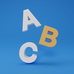 3D Easy ABC letters isolated on blue background. language learning banner. Beginning English school concepts, education, alphabet, 3D rendering.
