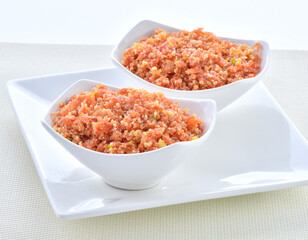 Gajar Halwa or Carrot Pudding. A delicious sweet and healthy dessert prepared by pure milk, desi ghee and fresh carrots.