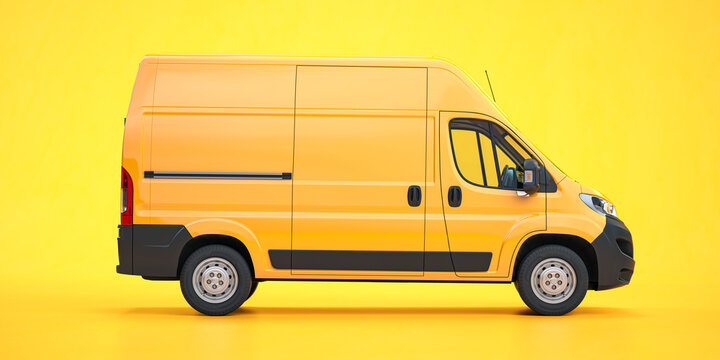 Yellow van on yellow background. Express delivery fleet concept.