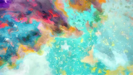 Digital render fractal in painterly style real canvas and paper texture with bright colors watercolor styled