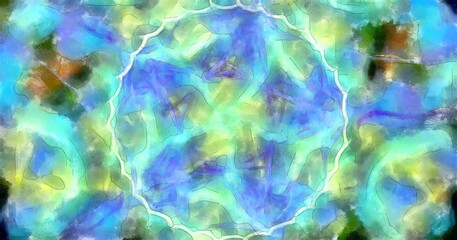 Digital render fractal in painterly style real canvas and paper texture with bright colors watercolor styled