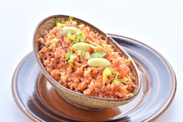 Gajar Halwa or Carrot Pudding. A delicious sweet and healthy dessert prepared by pure milk, desi ghee and fresh carrots.