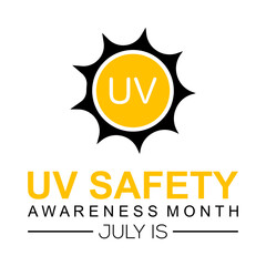 UV safety awareness month.Annual celebration in July. Concept of understanding damaging of ultraviolet light exposure for people skin. Vector illustration of banner template.