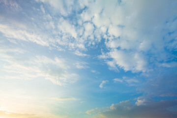Orange sky and clouds background,Background of colorful sky concept, amazing sunset with twilight sky and clouds.