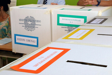 Italian elections. Ballot boxes for municipal elections and referendums on justice. Italian politics