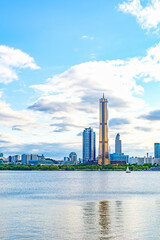 Skyscrapers in Yeouido and Han River in Seoul taken during the daytime