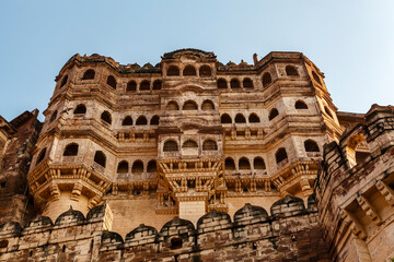 Naklejka premium Exterior of the Mehrangarh Fort in Jodhpur, Rajasthan, India, Asia