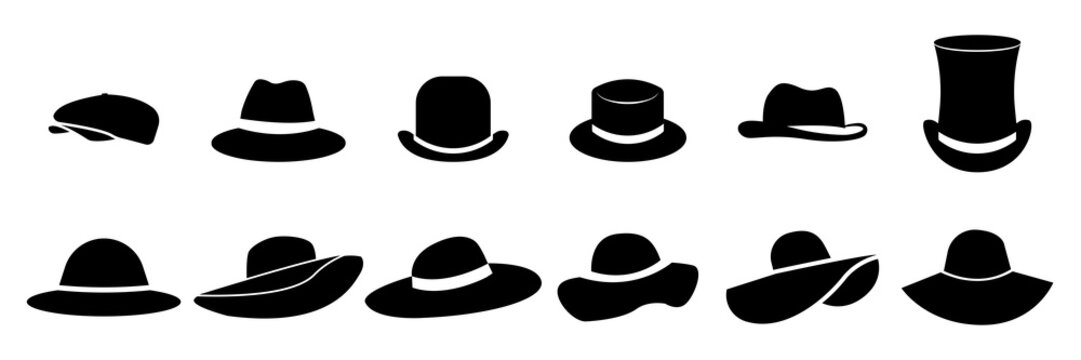 Man and woman hats icon set