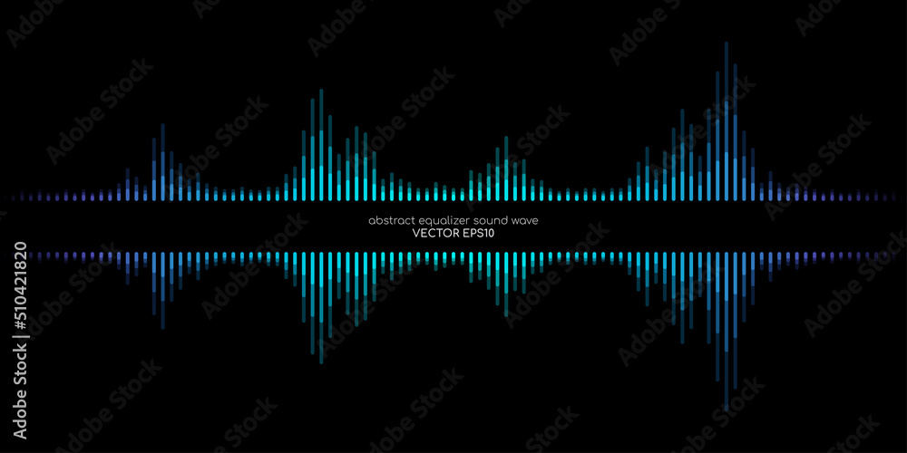 Poster abstract sound wave equalizer stripe lines blue green light isolated on black background with space 