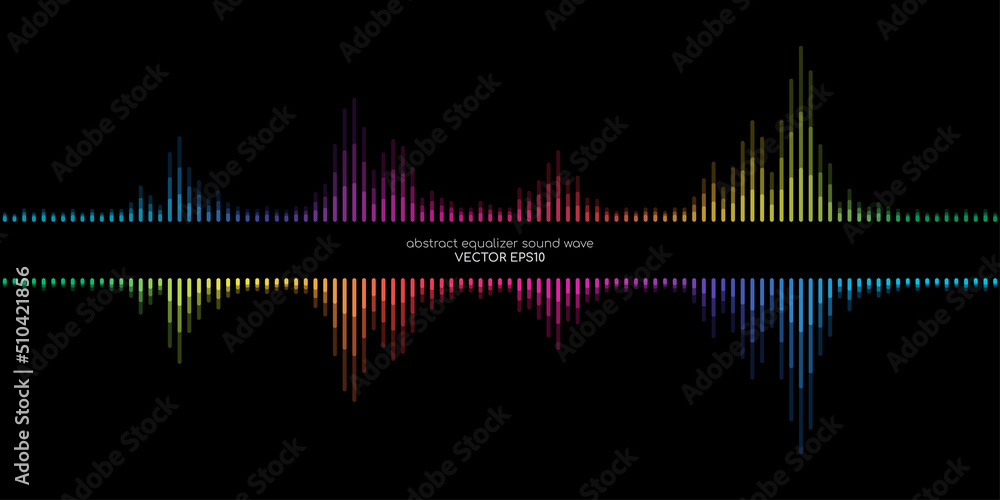 Poster Abstract sound wave equalizer stripe lines colorful spectrum light isolated on black background with space for text. Vector illustration in concept music, sound, technology.