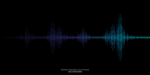 Abstract sound wave equalizer stripe lines blue green light isolated on black background. Vector illustration in concept music, sound, technology. - obrazy, fototapety, plakaty