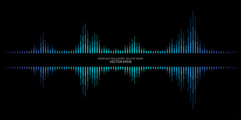 Abstract sound wave equalizer stripe lines blue green light isolated on black background with space for text. Vector illustration in concept music, sound, technology. - obrazy, fototapety, plakaty