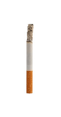 Burning cigarette isolated on white background. Drugs are harmful to the lungs.