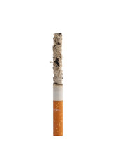 Burning cigarette isolated on white background. Drugs are harmful to the lungs.