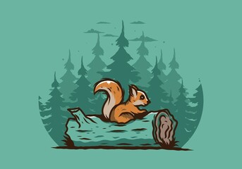 Lonely squirrel hiding in a dead tree trunk illustration
