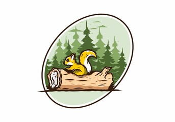 Lonely squirrel hiding in a dead tree trunk illustration