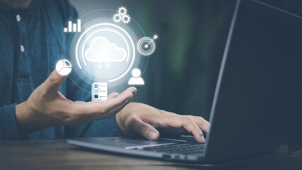 The concept of using technology to connect data to the world, business man use smartphones. online transaction on the internet Big data is used marketing payment Search information