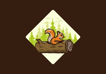 Lonely squirrel hiding in a dead tree trunk illustration